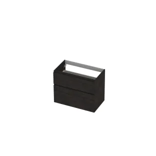 INK asymmetrical washbasin cabinet - 2 drawers - handleless - wooden frame - 80x45x65 cm - Charcoal oak