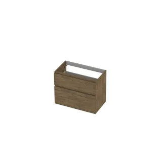 INK asymmetrical washbasin cabinet - 2 drawers - handleless - wooden frame - 80x45x65 cm - Natural oak