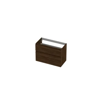 INK asymmetrical washbasin cabinet - 2 drawers - handleless - wooden frame - 90x45x65 cm - Copper oak