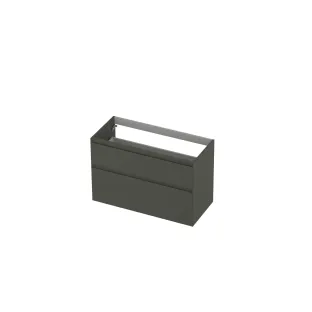 INK asymmetrical washbasin cabinet lacquered - 2 drawers - handleless - 45 degree angles - 100x45x65 cm - Matt concrete green