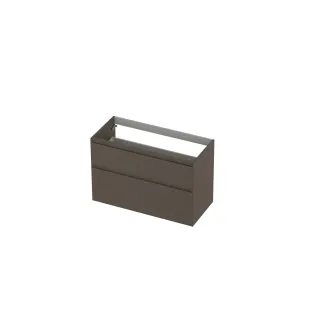 INK asymmetrical washbasin cabinet lacquered - 2 drawers - handleless - 45 degree angles - 100x45x65 cm - Matt taupe