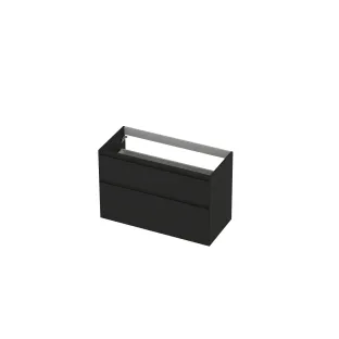 INK asymmetrical washbasin cabinet lacquered - 2 drawers - handleless - 45 degree angles - 100x45x65 cm - Matt black