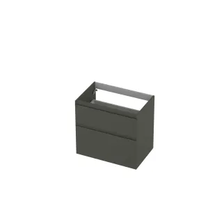 INK asymmetrical washbasin cabinet lacquered - 2 drawers - handleless - 45 degree angles - 70x45x65 cm - Matt concrete green