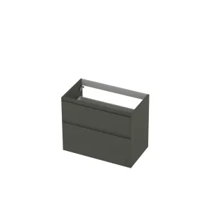 INK asymmetrical washbasin cabinet lacquered - 2 drawers - handleless - 45 degree angles - 80x45x65 cm - Matt concrete green