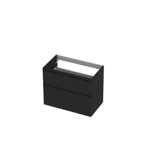 INK asymmetrical washbasin cabinet lacquered - 2 drawers - handleless - 45 degree angles - 80x45x65 cm - Matt black