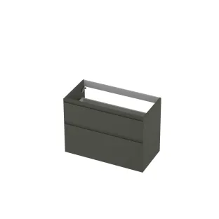 INK asymmetrical washbasin cabinet lacquered - 2 drawers - handleless - 45 degree angles - 90x45x65 cm - Matt concrete green