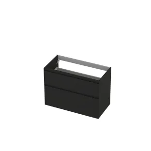 INK asymmetrical washbasin cabinet lacquered - 2 drawers - handleless - 45 degree angles - 90x45x65 cm - Matt black