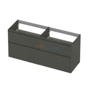 INK asymmetrical washbasin cabinet lacquered - 4 drawers - handleless - 45 degree angles - 140x45x65 cm - Matt concrete green