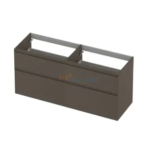 INK asymmetrical washbasin cabinet lacquered - 4 drawers - handleless - 45 degree corners - 140x45x65 cm - Matt taupe