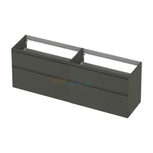 INK asymmetrical washbasin cabinet lacquered - 4 drawers - handleless - 45 degree angles - 180x45x65 cm - Matt concrete green