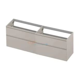 INK asymmetrical washbasin cabinet lacquered - 4 drawers - handleless - 45 degree angles - 180x45x65 cm - Matt cashmere gray