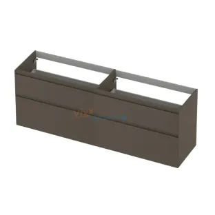 INK asymmetrical washbasin cabinet lacquered - 4 drawers - handleless - 45 degree corners - 180x45x65 cm - Matt taupe