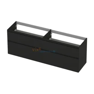 INK asymmetrical washbasin cabinet lacquered - 4 drawers - handleless - 45 degree angles - 180x45x65 cm - Matt black