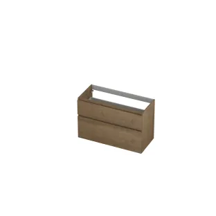 INK Veneer asymmetric washbasin cabinet - 2 drawers - handleless - wooden frame - 100x45x65 cm - Veneer Ash grey