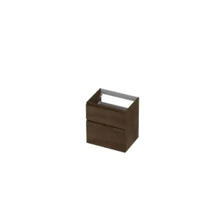 INK Veneer asymmetric washbasin cabinet - 2 drawers - handleless - wooden frame - 60x45x65 cm - Veneer Chocolate