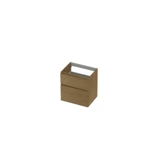 INK Veneer asymmetrical washbasin cabinet - 2 drawers - handleless - wooden frame - 60x45x65 cm - Veneer Natur