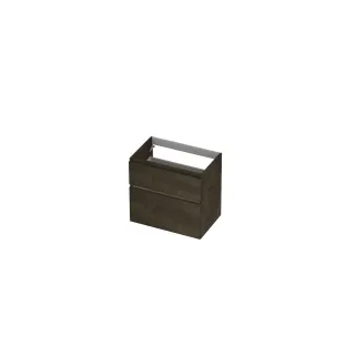 INK Veneer asymmetric washbasin cabinet - 2 drawers - handleless - wooden frame - 70x45x65 cm - Veneer Charcoal