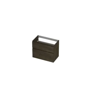 INK Veneer asymmetric washbasin cabinet - 2 drawers - handleless - wooden frame - 80x45x65 cm - Veneer Charcoal