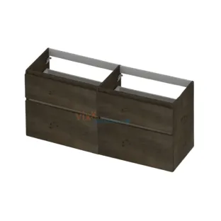 INK Veneer asymmetric washbasin cabinet - 4 drawers - handleless - wooden frame - 140x45x65 cm - Veneer Charcoal