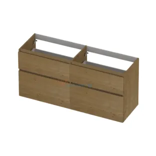 INK Veneer asymmetrical washbasin cabinet - 4 drawers - handleless - wooden frame - 140x45x65 cm - Veneer Natur