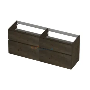 INK Veneer asymmetric washbasin cabinet - 4 drawers - handleless - wooden frame - 160x45x65 cm - Veneer Charcoal