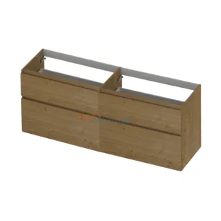 INK Veneer asymmetrical washbasin cabinet - 4 drawers - handleless - wooden frame - 160x45x65 cm - Veneer Natur