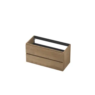 INK Veneer symmetrical washbasin cabinet - 2 drawers - handleless - wooden frame - 100x45x52 cm - Veneer Ash grey