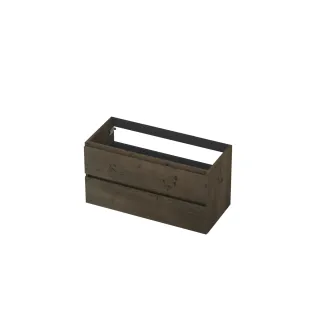 INK Veneer symmetrical washbasin cabinet - 2 drawers - handleless - wooden frame - 100x45x52 cm - Veneer Charcoal