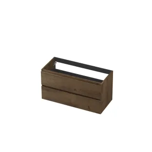 INK Veneer symmetrical washbasin cabinet - 2 drawers - handleless - wooden frame - 100x45x52 cm - Veneer Chocolate