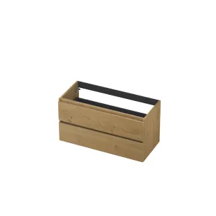 INK Veneer symmetrical washbasin cabinet - 2 drawers - handleless - wooden frame - 100x45x52 cm - Veneer Natur