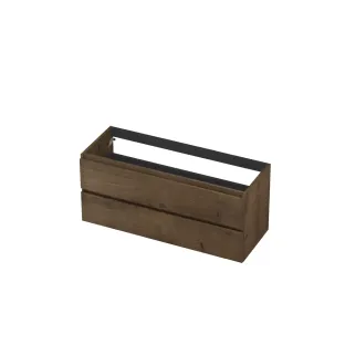 INK Veneer symmetrical washbasin cabinet - 2 drawers - handleless - wooden frame - 120x45x52 cm - Veneer Chocolate