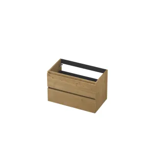 INK Veneer symmetrical washbasin cabinet - 2 drawers - handleless - wooden frame - 80x45x52 cm - Veneer Natur