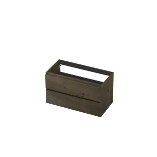 INK Veneer symmetrical washbasin cabinet - 2 drawers - handleless - wooden frame - 90x45x52 cm - Veneer Charcoal