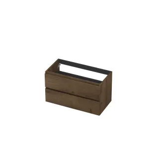 INK Veneer symmetrical washbasin cabinet - 2 drawers - handleless - wooden frame - 90x45x52 cm - Veneer Chocolate