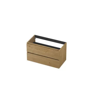 INK Veneer symmetrical washbasin cabinet - 2 drawers - handleless - wooden frame - 90x45x52 cm - Veneer Natur