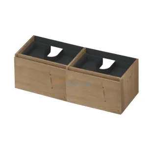 INK Veneer washbasin cabinet - 2 drawers with inner drawer - handleless - wooden frame - 120x45x40 cm - Veneer Ash grey