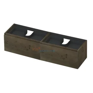 INK Veneer washbasin cabinet - 2 drawers with inner drawer - handleless - wooden frame - 160x45x40 cm - Veneer Charcoal