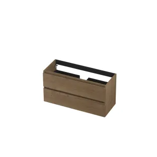 INK Veneer Washbasin cabinet wooden strip - 2 drawers - Handleless - 100x40x52 cm - Veneer Ash grey