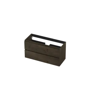 INK Veneer Washbasin cabinet wooden strip - 2 drawers - Handleless - 100x40x52 cm - Veneer Charcoal