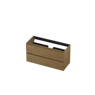 INK Veneer Washbasin cabinet wooden strip - 2 drawers - Handleless - 100x40x52 cm - Veneer Natur