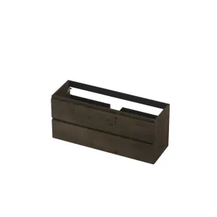 INK Veneer Washbasin cabinet wooden strip - 2 drawers - Handleless - 120x40x52 cm - Veneer Charcoal