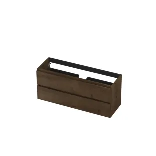 INK Veneer Washbasin cabinet wooden strip - 2 drawers - Handleless - 120x40x52 cm - Veneer Chocolate