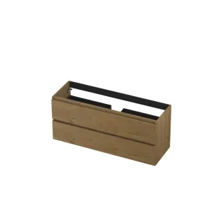 INK Veneer Washbasin cabinet wooden strip - 2 drawers - Handleless - 120x40x52 cm - Veneer Natur