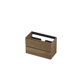 INK Veneer Washbasin cabinet wooden strip - 2 drawers - Handleless - 80x40x52 cm - Veneer Ash grey