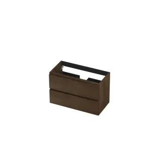 INK Veneer Washbasin cabinet wooden strip - 2 drawers - Handleless - 80x40x52 cm - Veneer Chocolate