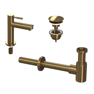 INK Fountain tap set 1A - Fountain tap standing low - always open plug - design siphon - brushed matt gold