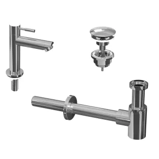 INK Fountain tap set 1A - Fountain tap standing low - always open plug - design siphon - chrome