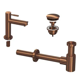 INK Fountain tap set 1A - Fountain tap standing low - always open plug - design siphon - matt rose gold