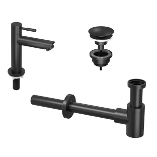 INK Fountain tap set 1A - Fountain tap standing low - always open plug - design siphon - matt black