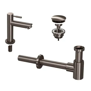 INK Fountain tap set 1A - Fountain tap standing low - always open plug - design siphon - metal black